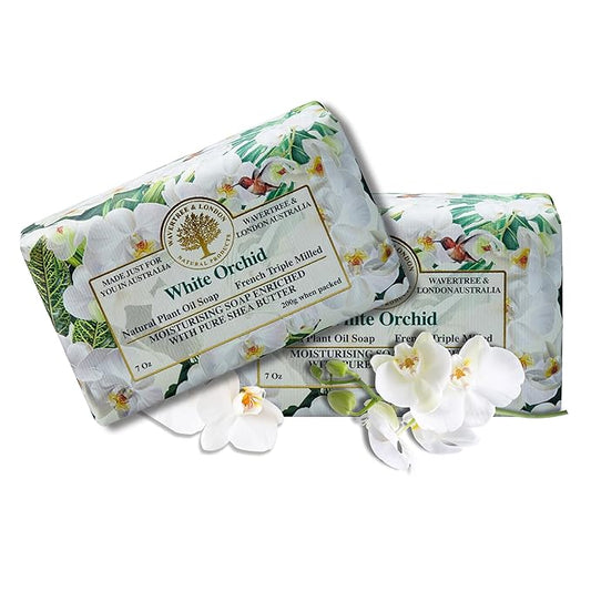 Wavertree & London White Orchid Scented Natural Soap (2 Bars), 7oz Moisturizing French Triple Milled Soap Bars enriched with shea butter - Pure Plant Based Bath & Body Bars for All Skin Types