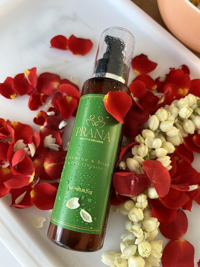 PRANA Rose & Jasmine Facial Cleanser - Natural Face Wash with Ayurvedic Ingredients, Jojoba & Rose Oil, Jasmine Oil & Cucumber - Anti-Aging & Brightening Face Wash - Vegan, Cruelty-Free - 100ml