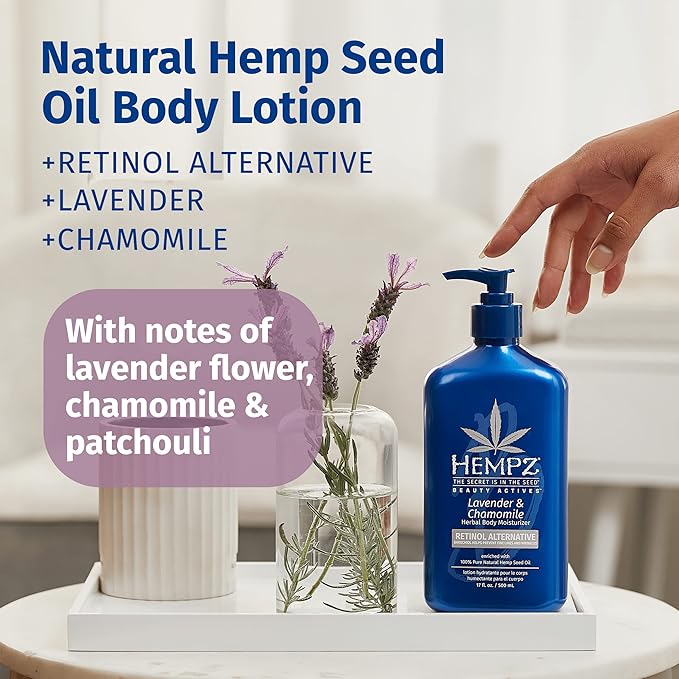 Hempz Body Lotion - Lavender & Chamomile Herbal Limited Edition Daily Moisturizing Cream, Shea Butter, Aloe, Lavender Extract Body Moisturizer - Skin Care Products, Hemp Seed Oil - 17 Fl Oz…