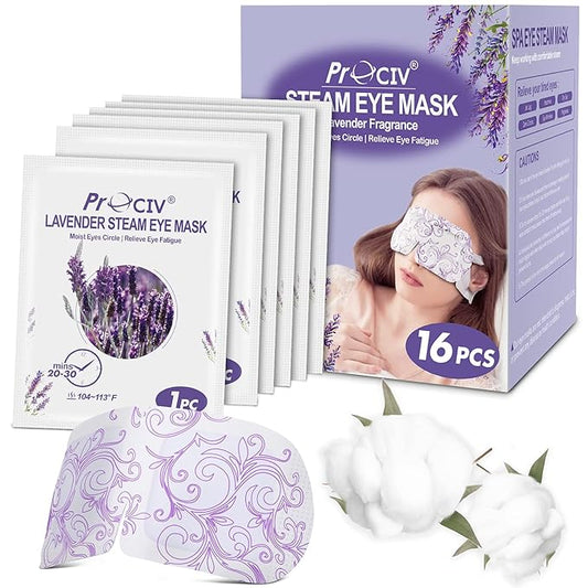 ProCIV 16 Packs Steam Eye Masks for Dry Eyes Self Heated Eye Mask Disposable Sleep Mask Soothing Headache Relief Dry,Hot Warm Compress for Stress Relief Relief Eye Fatigue, Spa Gifts