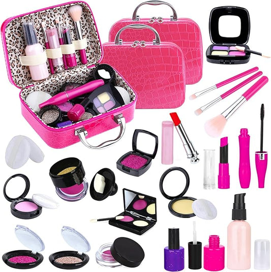 TEPSMIGO 2 Pack Pretend Makeup Kit for Girls, Kids Pretend Play Makeup Set - with Cosmetic Bag for Birthday Christmas, Toy Makeup Set for Toddler, Little Girls Age 3+(Not Real Makeup)