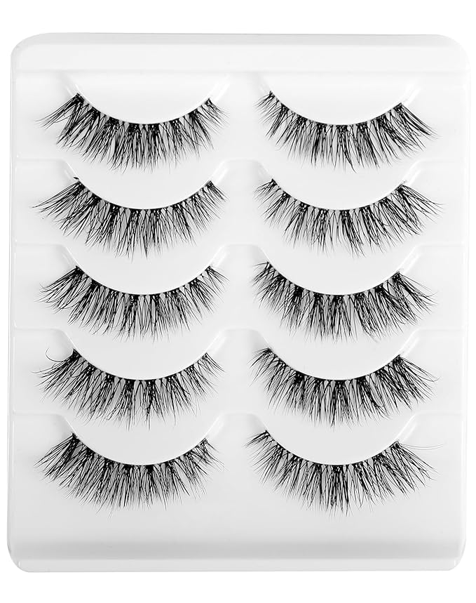 Frihappy Wispy False Eyelashes - Mink Lashes, 5 Pairs with Half Lashes Gift
