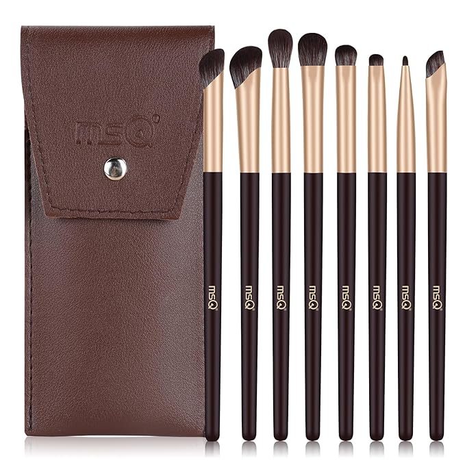 MSQ Eye Makeup Brushes 8pcs Eyeshadow Makeup Brushes Set with Bag, Soft Synthetic Hairs for Eyeshadow, Eyeliner, Blending, Concealer, Nose Shadow (Brown)