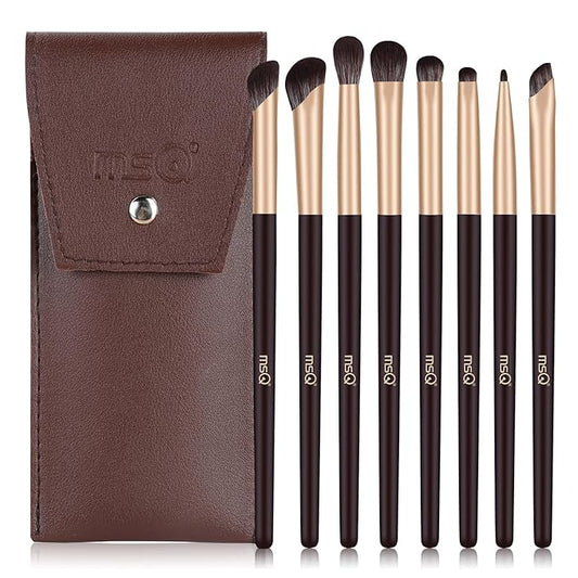MSQ Eye Makeup Brushes 8pcs Eyeshadow Makeup Brushes Set with Bag, Soft Synthetic Hairs for Eyeshadow, Eyeliner, Blending, Concealer, Nose Shadow (Brown)