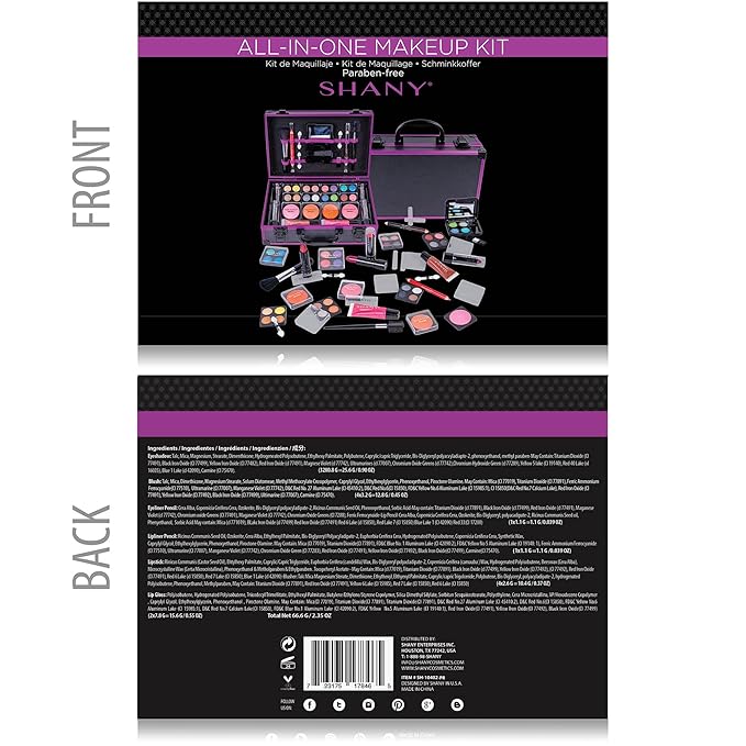 SHANY Carry All Make up Train Case with Pro Makeup Set, Beauty Brushes, Lipsticks, Eye Shadows, Blushes, Powders, and more - Reusable Cosmetics Storage Organizer - Premium Gift Packaging - Purple