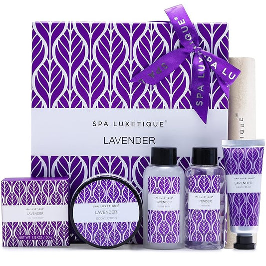 Spa Luxetique Lavender Spa Set, Bath Set for Women Gift, Relaxing Home Spa Kits Includes Body Lotion, Shower Gel, Bubble Bath, Hand Cream, Birthday Gifts for Women,Mothers Day Gifts
