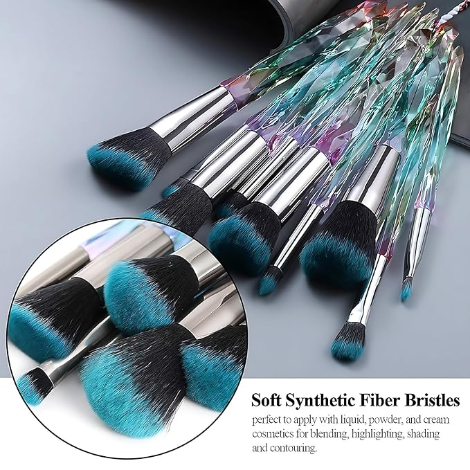 Kingtree Makeup Brushes Set, 10PCS Crystal Makeup Brushes Premium Synthetic Powder Foundation Concealer Eye Shadow Brush, Professional Face Eye Make Up Brushes for Girls Women
