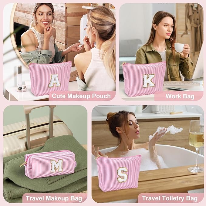 YOOLIFE Mothers Day Gifts for Women Girls- Pink Preppy Makeup Bag Best Friend Birthday Gifts Graduation Teacher Gifts Wedding Gifts Bridesmaid Gifts Daughter Teacher Wife Gifts Teen Girl Gifts M