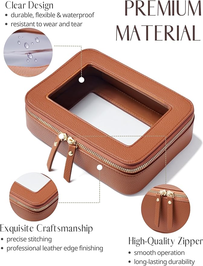 Popvibe Clear Makeup Bag Travel Cosmetic Case Transparent Toiletry Bag with Zipper, Portable Make Up Organizer Traveling Compact Car Bag for Essentials