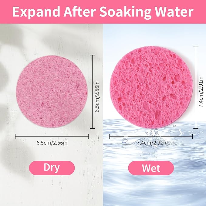 100-Count Compressed Facial Sponges, Natural Cellulose Face Sponges for Cleansing, Exfoliating, Washing face, Makeup Removal, and Spa Use - Travel Skincare Essentials for women