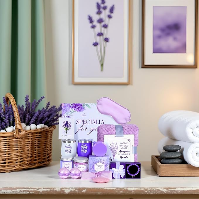 Lavender Get Well Soon Gifts for Women After Surgery,Birthday Gift Boxes For Women,12Pcs Self Care Package,Thinking of You Gift Basket,Relaxing Spa Gift For Her, Mom,Wife, Sister,Best Friend,Christmas