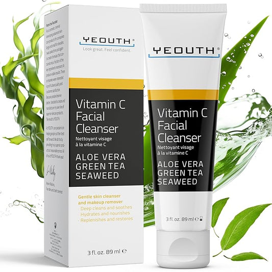 YEOUTH Vitamin C Cleanser for Face Wash, Hydrating Gentle Facial Cleanser, Face Wash for Men and Women 3 fl oz