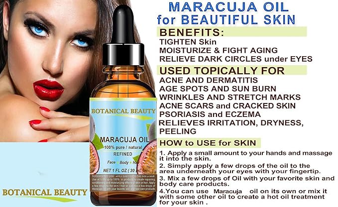 Botanical Beauty MARACUJA OIL 100% Pure Natural Cold Pressed Undiluted for Face, Skin, Hair, Body, Lip, Nails 0.33 Fl Oz - 10 ml Rich in Vitamin C
