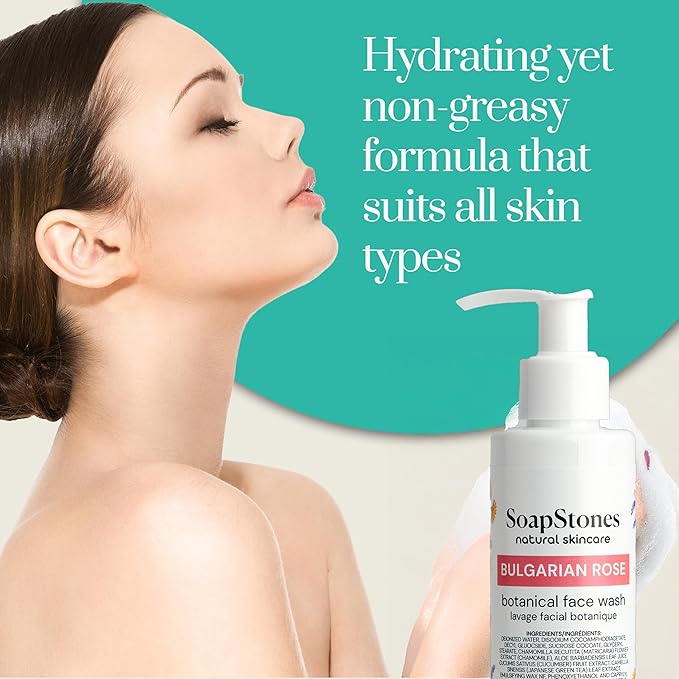 Soapstones Rose Skincare Bundle - Rosewater Toner, Bulgarian Rose Facial Wash & Rosewater Moisturizer - Hydrating Toner, Deep Moisture Face Cream & Natural Face Wash for Glowing Complexion