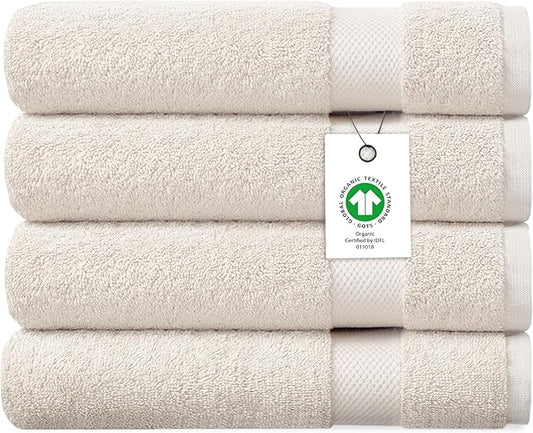Delara Organic Cotton Luxuriously Plush Bath Sheet Pack of 4 | GOTS & OEKO-TEX Certified | Premium Hotel Quality Towels | Feather Touch Technology|650 GSM Long Staple|Soft, Quick Dry & Ultra-Absorbent