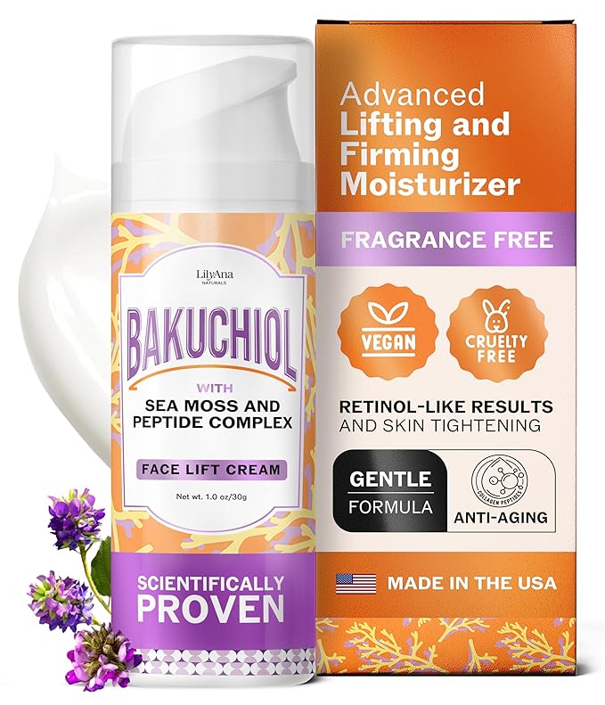 LilyAna Naturals Bakuchiol Face Lift Cream with Sea Moss and Peptide Complex - Face Cream for Women - Moisturizing and Lifting Facial Cream - Anti-Aging Overnight Moisturizer - Made in the USA - 1 oz