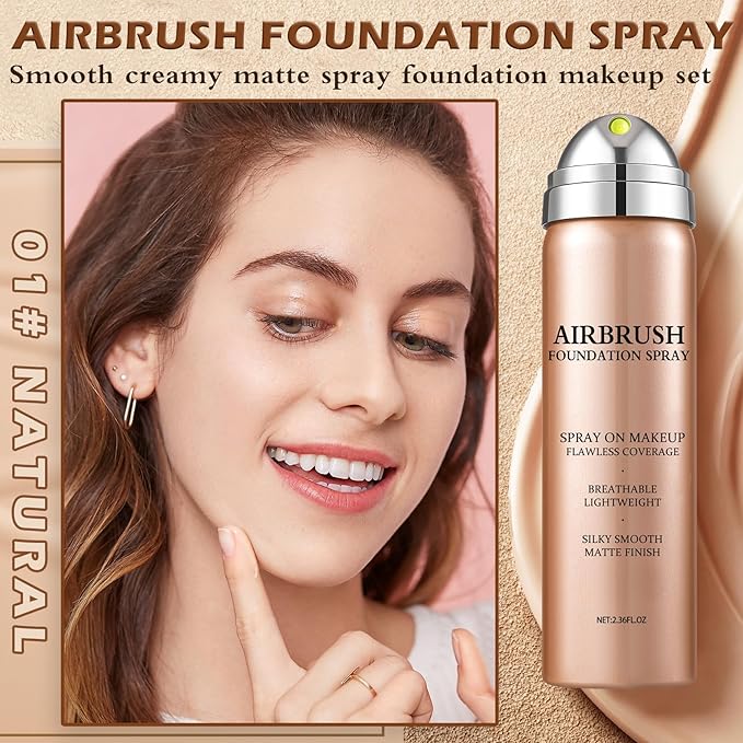 Magic Minerals Airbrush Foundation Full Coverage,Airbrush Flawless Setting Spray Foundation for Mature Skin,Moisturizing Foundation Makeup for Mist Finish(01 Natural/Warm Porcelain)