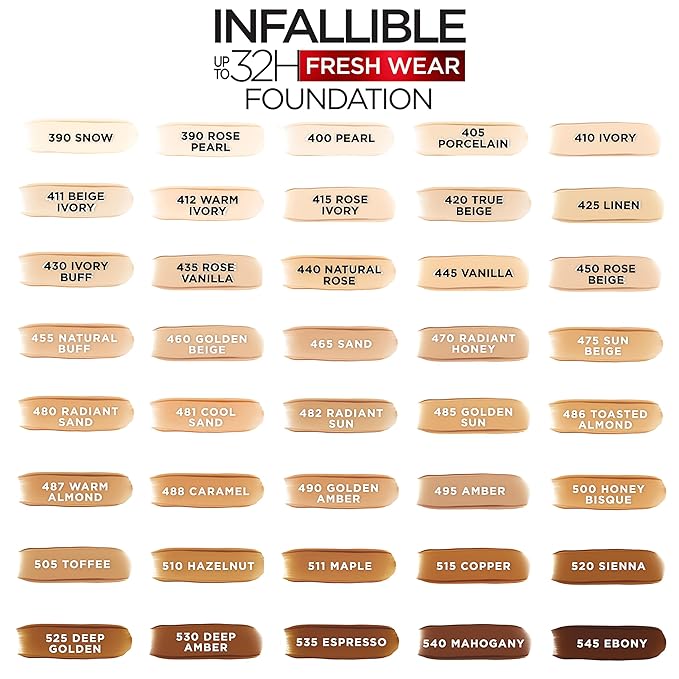 L'Oreal Paris Makeup Infallible Up to 32 Hour Fresh Wear Lightweight Foundation, 535 Espresso, 1 Fl Oz, Packaging May Vary