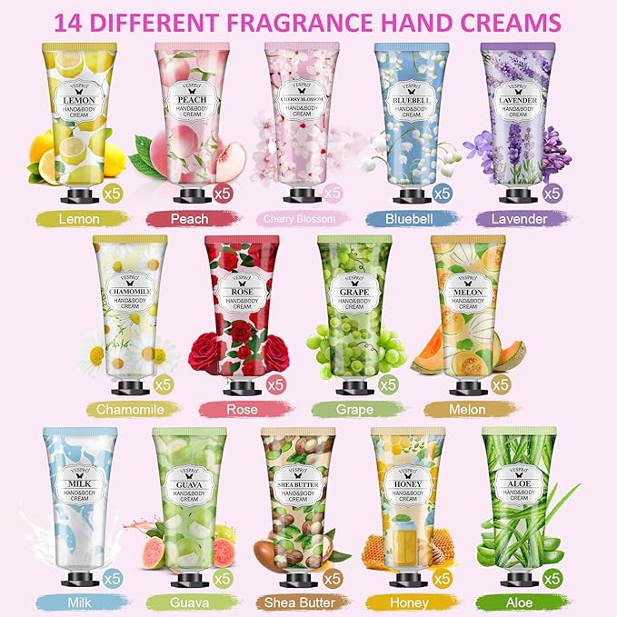 VESPRO 70 Pack Hand Cream Set For Women, Bridal Shower Favors, Thank You Gifts, Bulk Hand Lotion Travel Size for Dry Cracked Hands, Mini Hand Lotion for Bridal Shower Gifts and Birthday Gifts