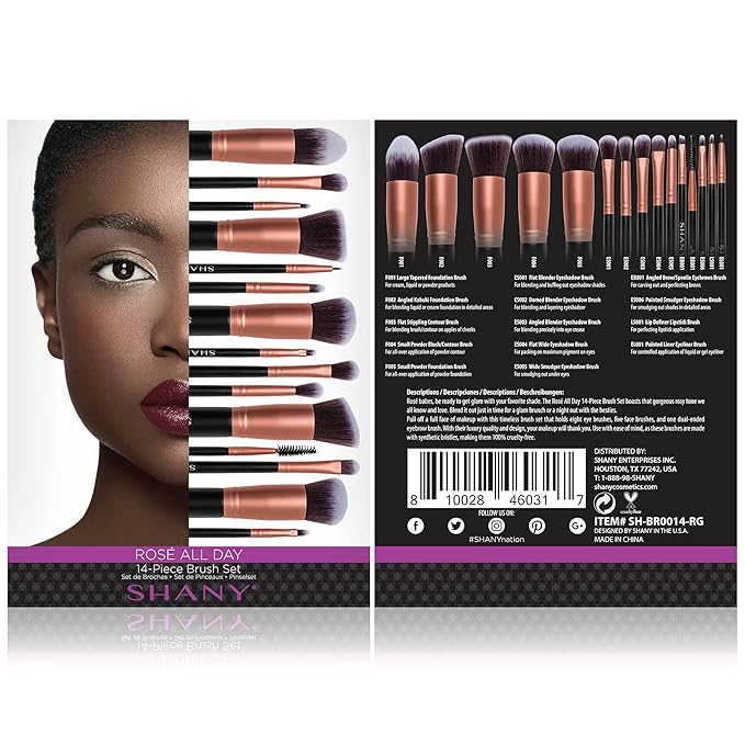 SHANY Makeup Brushes - Rose All Day - 14-Piece Brush Set – Foundation Powder Concealers Eye Shadows Makeup brushes - Complete Kabuki Makeup Brush Set in Rose Gold - 14 PCS