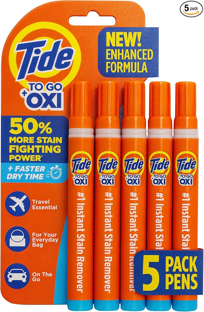 Tide Stain Remover for Clothes, Tide To Go Pen, Instant Stain & Spot Remover for Clothes, Travel & Pocket Size, 5 Count (Pack of 1) (Packaging May Vary)