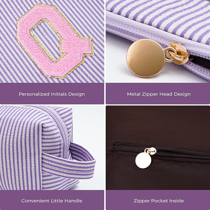 Personalized Makeup Bag for Women Girls - Fashion Cosmetic Bag Trendy Travel Toiletry Bag with Initials Letter - Teen Gifts - Lavender,Q