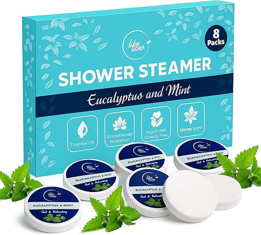 Shower Steamers Aromatherapy - 8 Pack Eucalyptus Shower Steamers for Women & Men with Essential Oils, Natural Stress Relief & Self Care Shower tablets for Spa, Mothers Day Gift, Birthday and Christmas