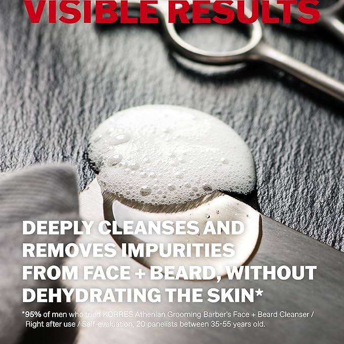 KORRES Athenian Grooming Cleansing Gel for Face & Beard, Deep Cleanser with Achillea Millefolium Extract & Salicylic Acid, Removes Oil & Dirt, Vegan, Silicone & Paraben Free, Matte Finish, 8.45 Fl Oz