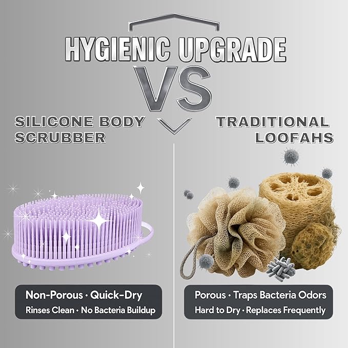 Avilana Silicone Body Scrubber – Gentle Shower Brush & Loofah Alternative- Food Grade & Lab Tested – Fast-Drying, Hygienic, BPA-Free Silicone Body Gentle Exfoliator (Lavender, Massage)