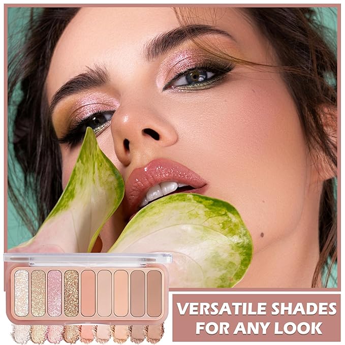 9 Colors Matte Naked Eyeshadow Palette Natural Nude Shimmer Glitter Eyeshadow Palette Ultra-Blendable Highly Pigmented Eye Shadow Makeup Palette with Brush-02 Rose Pink