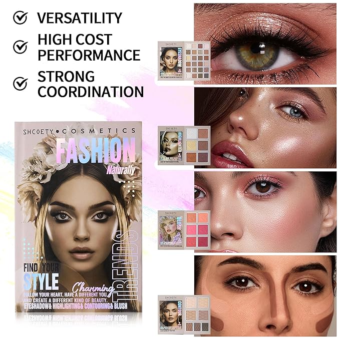 4-Layer Multi - Functional Beauty Book Kit- Style Makeup Palette Ingeniously Combines Eyeshadows, Blushes, Highlighters, Contour Powders In One,Best Choice for A Gift for Women (SH2512A)