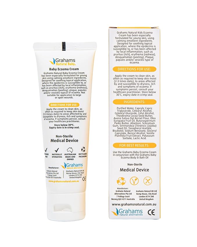 Grahams Natural Baby Eczema Cream Moisturizer for Newborn-12 Years | Rash, Redness, Dry Skin & Itch Relief | Colloidal Oatmeal & Shea Butter | Steroid-Free, Fragrance-Free for Sensitive Skin (75g)