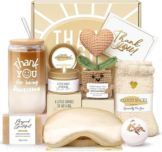 Thank You Gifts for Women, Birthday Gifts for Women, Employee Appreciation Gift, Get Well Care Package Christmas Gift Basket for Coworker Employees Teachers Nurse Boss Friend Mom with Glass Cup 16oz