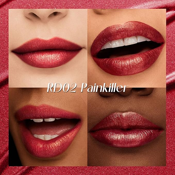 FOCALLURE Metallic Liquid Lipstick,Non Stick Cup Lip Gloss,High Impact Lip Color with Transfer-proof Wear,Long Lasting & Waterproof Lipstick Makeup for Women,RD02 Painkiller