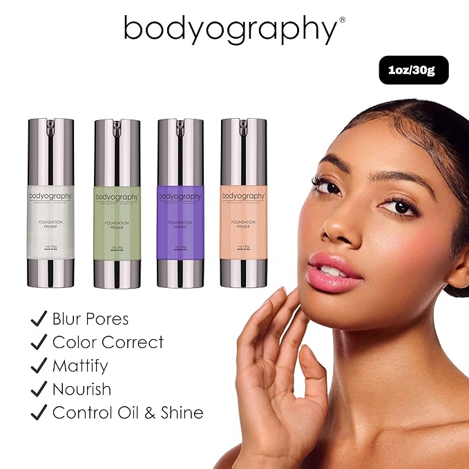BODYOGRAPHY - Foundation Primer (Neutral): Flawless Anti-Aging Salon Makeup Primer w/Vitamin E, A, Jojoba, Grapeseed Oil | Control Shine | Gluten-Free, Cruelty-Free, 1 oz.