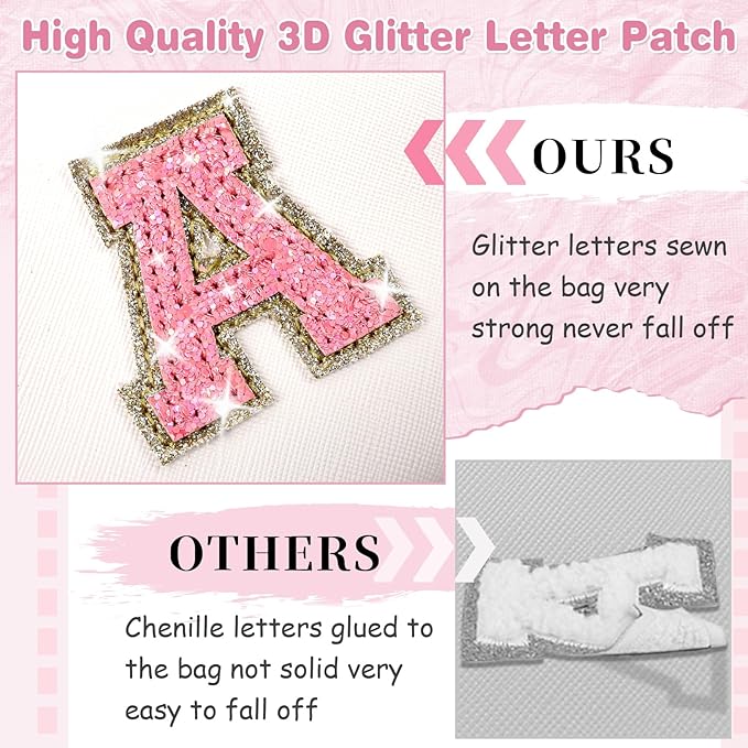 Small Initial Patch Makeup Bag Personalized Gifts Make Up Bag,White Cute PU Leather Glitter Letter Cosmetic Bag with Zipper,Trendy Portable Travel Toiletry Pouch,Preppy Stuff for Teen Girls Women N