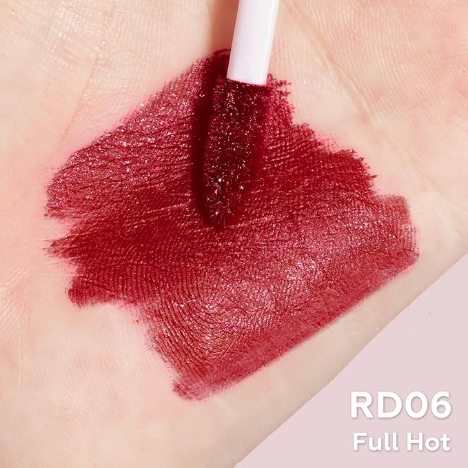FOCALLURE Metallic Liquid Lipstick,Non Stick Cup Lip Gloss,High Impact Lip Color with Transfer-proof Wear,Long Lasting & Waterproof Lipstick Makeup for Women,RD06 FULL HOT