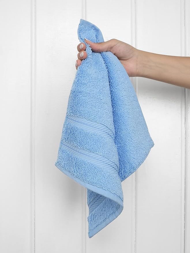 American Soft Linen Luxury Washcloths for Bathroom, 600 GSM 100% Cotton 4 Piece Turkish Wash Cloth Set, 13x13 in Soft Rags for Body and Face, Sky Blue Washcloths