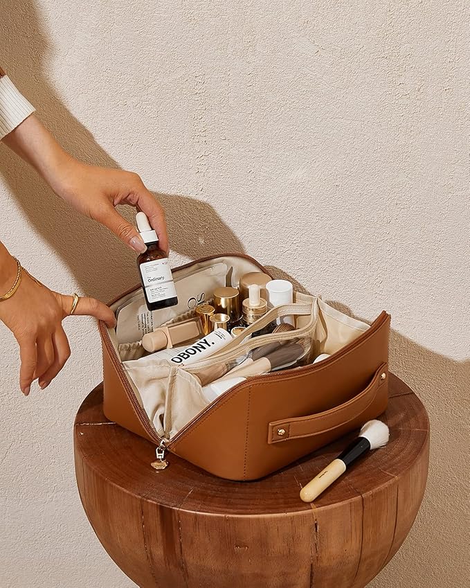 EACHY Travel Makeup Bag,Large Capacity Cosmetic Bags for Women,Waterproof Portable Pouch Open Flat Toiletry Bag Pattern Makeup Bag