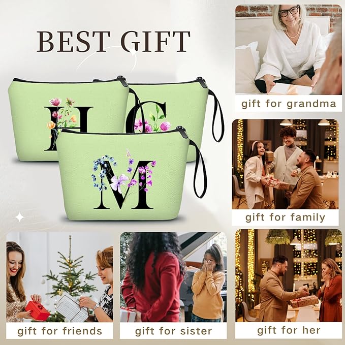 Women Birthday Maid of Honor Monogrammed Gifts for Bride Bridesmaid Sister Friend Her Teacher Makeup Cosmetic Bag with Mirror Mothers Day Christmas Graduation M