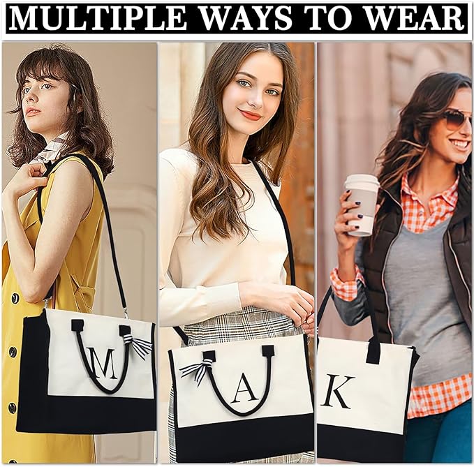 YOOLIFE Gifts for Women - Initial Tote Bag & Makeup Bag, Birthday Gifts for Women Mom Wife Teacher Friend