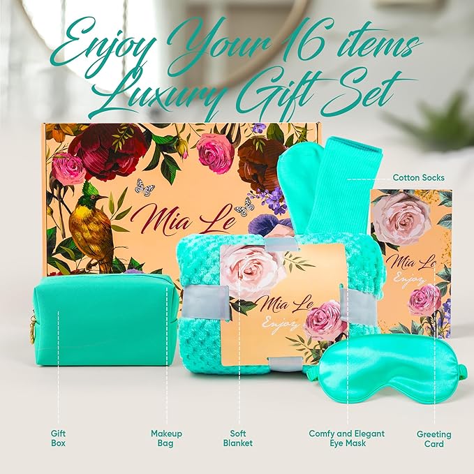 Luxury Spa Gift Basket Set – 16 Pcs Bath Set with Bath Bombs, Body Lotion, Shower Gel & More – Relaxing Gifts for Women & Men – Perfect for Birthday, Christmas, Thank You & Bridal Shower(Turquoise)