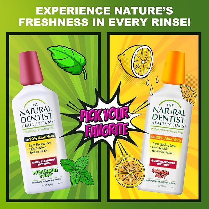The Natural Dentist Healthy Gums Antigingivitis/Antiplaque Rinse, Adults 12 & Up, Gingivitis Mouthwash, Bleeding Gums Treatment, Safe for Chemotherapy Patients, Aloe Vera, Alcohol-free, 16.9 fl oz