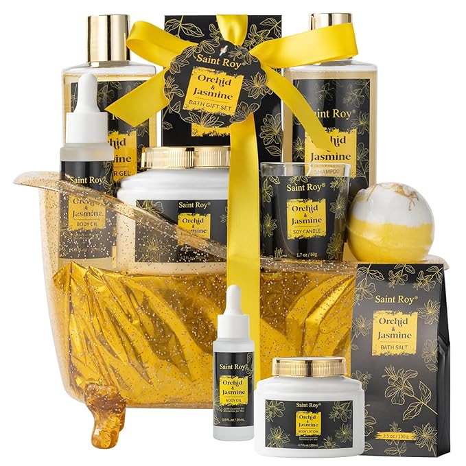 Fathers Day Gifts for Men Dad gift Spa gift basket Body & Skin Care Set, Spa Kit, Self-care Gifts, Spa Collection Gift Basket, Orchid Jasmine Bath and Body Gift Pampering Spa Gifts Mother's Day Gift