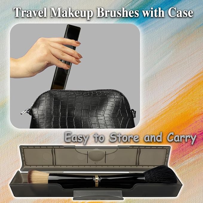 4 in 1 Makeup Brush, Travel Makeup Brush Set with Case, Mini Makeup Brushes, Powder Foundation Brush, Concealer Brush, Eyeshadow Brush, Dual Ended Makeup Brush for Liquid,Cream, Powder