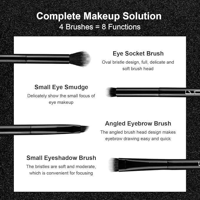 4Pcs Duo End Makeup Brushes, Foundation, Powder, Contour, Concealer, eye makeup Brush, Double-ended Multi-functional Synthetic Cosmetic Tools Makeup Brushes(Black)