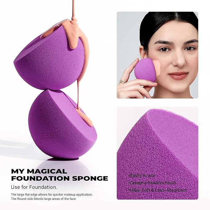 Jessup Makeup Sponge Set, 3pcs Make up Sponges for Face Foundation Concealer Contour and Blusher, Purple SP017