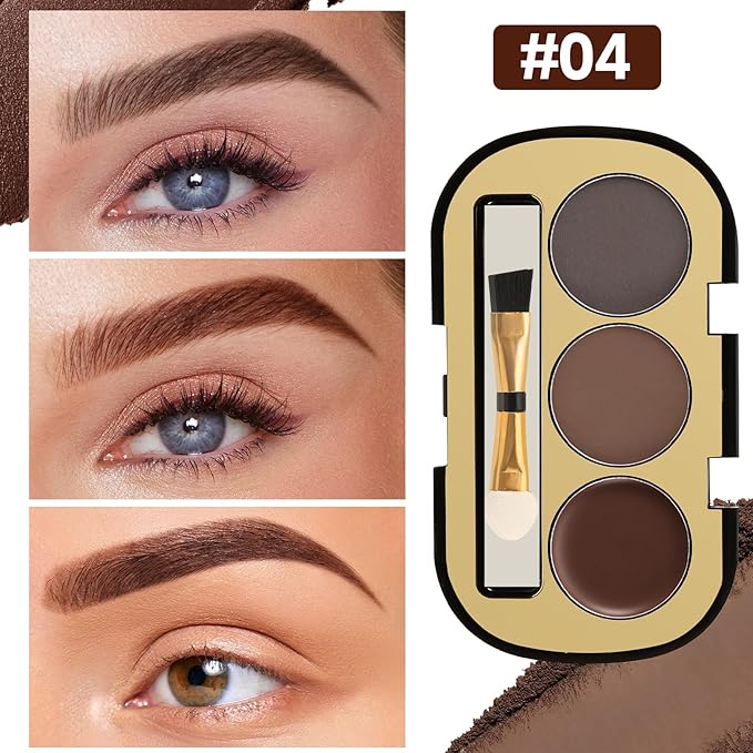 Boobeen 3 Color Eyebrow Powder Palette, Waterproof Eyebrow Gel Makeup, Brow Definer to Shape Perfect Brow，Professional Brow Filler Powder with Brush