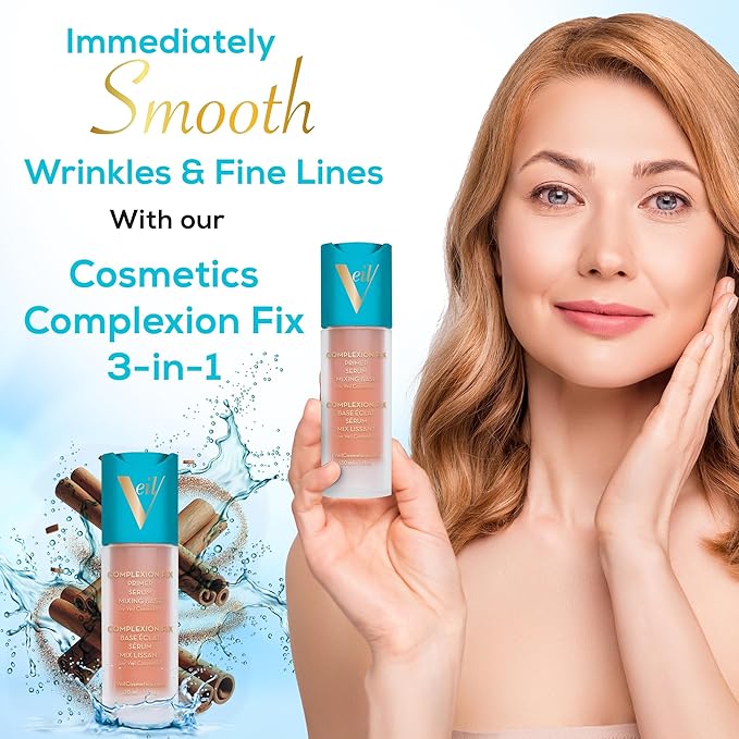Veil Cosmetics Complexion Fix 3-in-1 Primer - Serum, Mixing Base, Primer - Pore Minimizing - Hydrate, Brighten & Soothe - Smooths Wrinkles & Fine Lines - Extend Makeup Wear - Vegan - Beautiful Skin