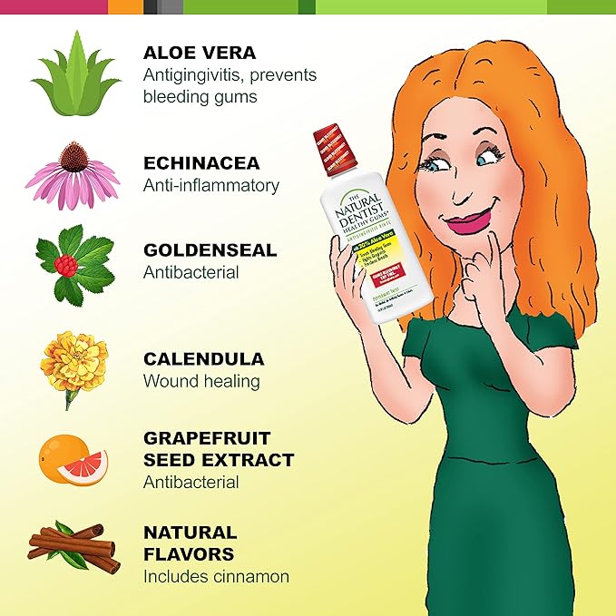 The Natural Dentist Healthy Gums Antigingivitis/Antiplaque Rinse, Adults 12 & Up, Gingivitis Mouthwash for Bleeding Gums, Safe for Chemo Patients, Aloe Vera, Alcohol-free, Three 16.9 fl oz bottles